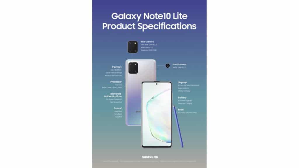 Spek Galaxy Note 10 Lite