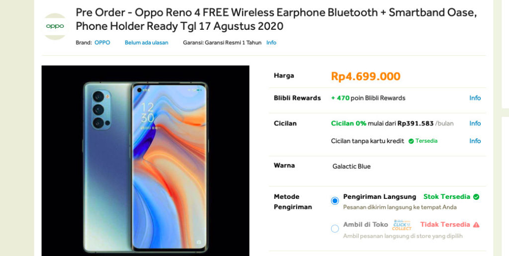 Harga OPPO RENO4 Indonesia