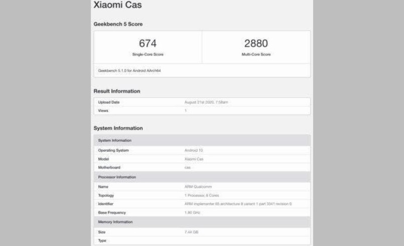 Geekbench XIAOMI MI CC10 PRO